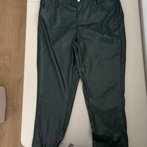 Calvin Klein Plus‎ Size 16W Faux Leather Pants Green High Rise Career Casual